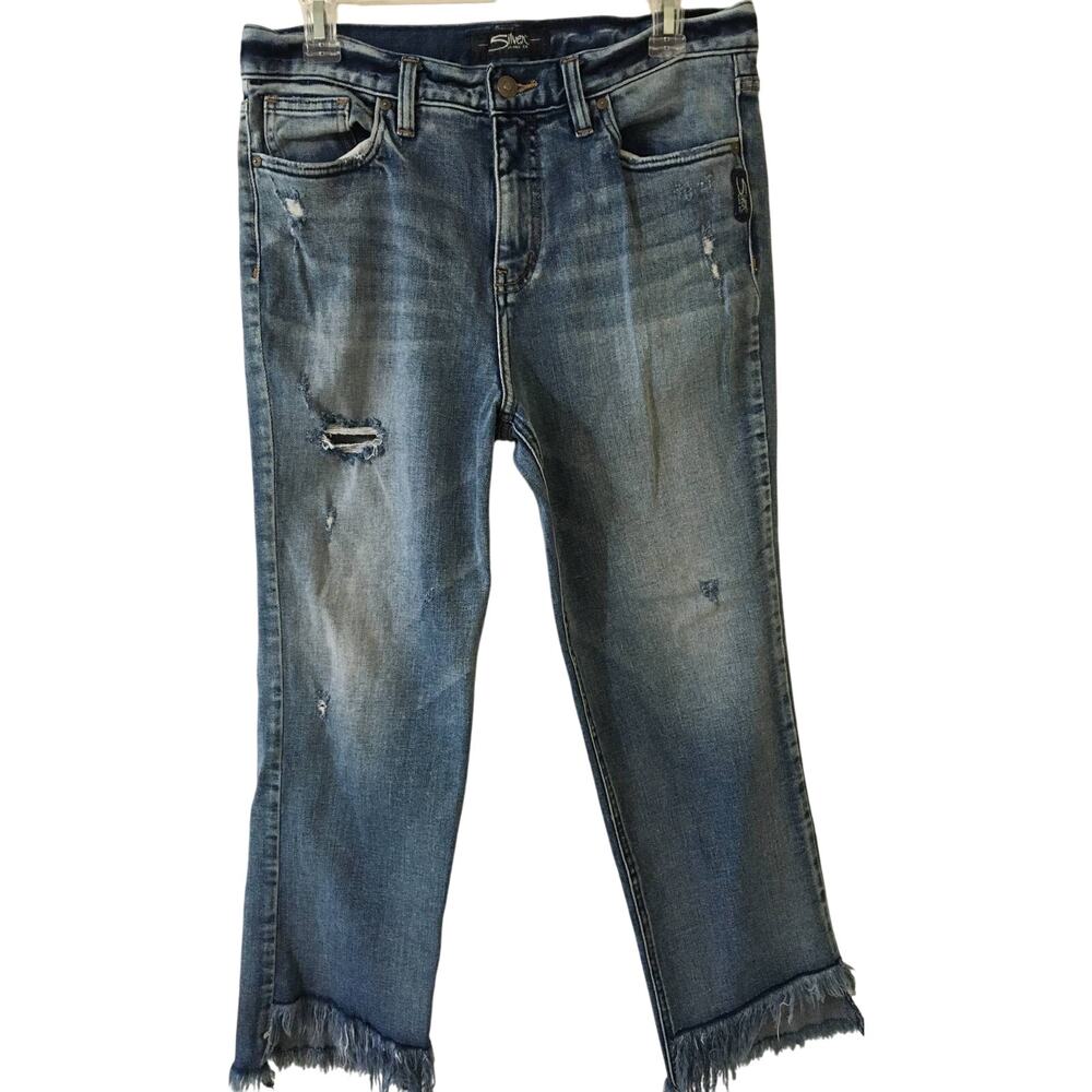 Silver Jeans Company Vintage Ankle Sraight W29/L27 Distressed Frayed Step Hem